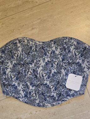New Altar'd State Denim Blue Floral Print Back Zipper Corset